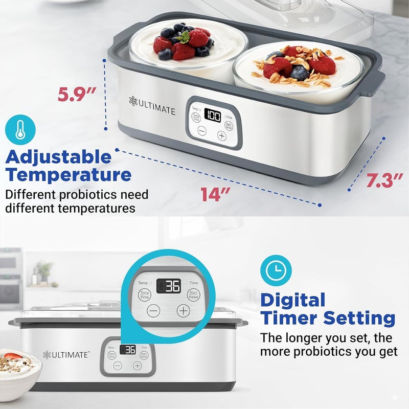 Ultimate Probiotic Yogurt Maker with Adjustable Time & Temp Control - Make Trillions of Live Probiotics with Two 1-Quart Containers for Larger Batches - Greek Yogurt Maker - LIFETIME WARRANTY - Image 2